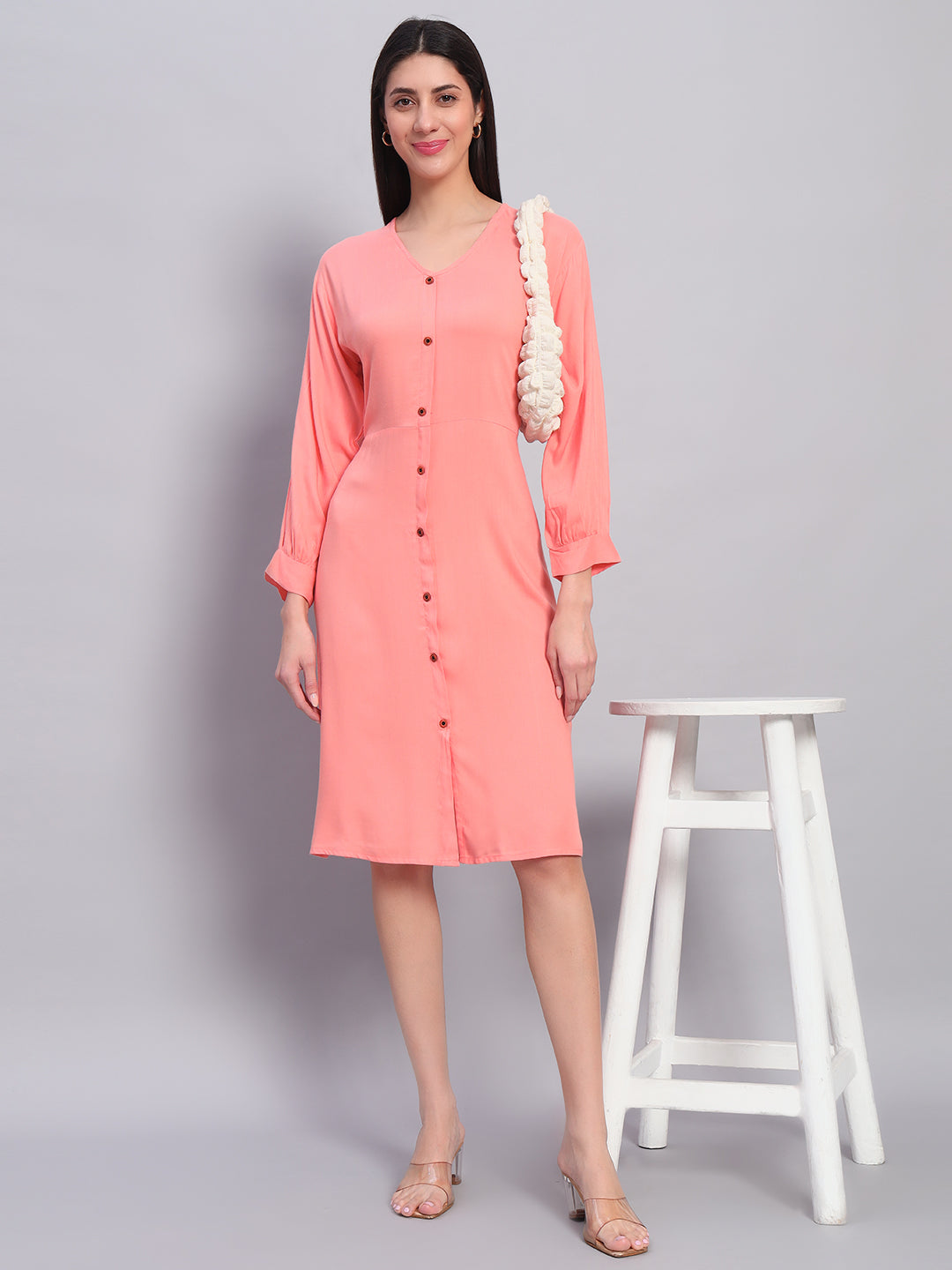Women Peach Solid Flared Dress