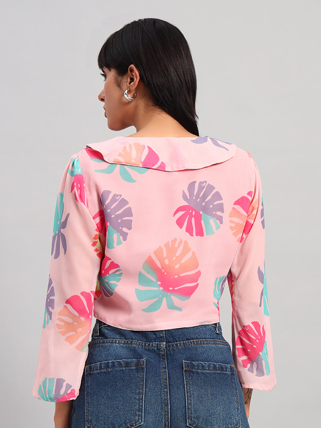 Women Peach V-Neck Front Knot Crop Top