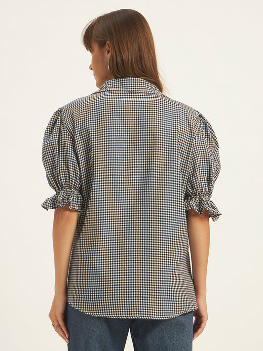 Women Checks Black Printed Top