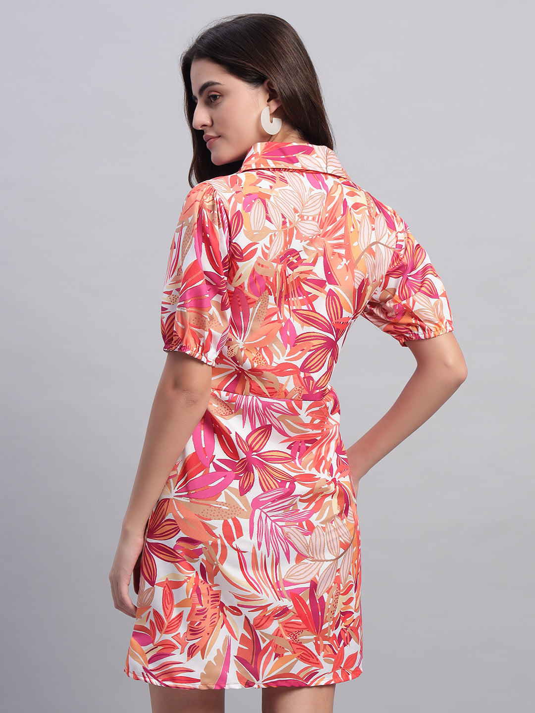 Women Orange Floral A-line Mini Dress