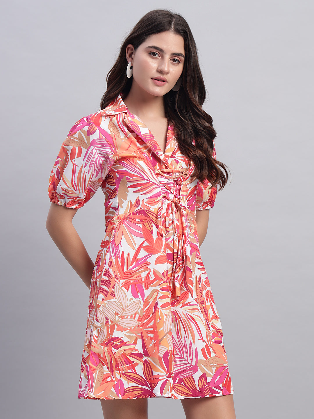 Women Orange Floral A-line Mini Dress