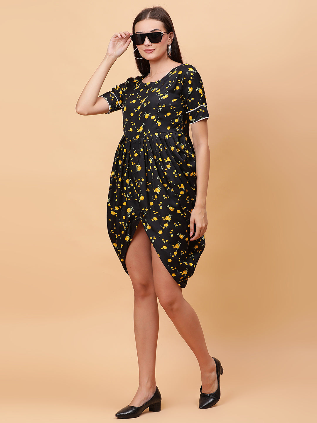 Women Black & Yellow Printed Dress