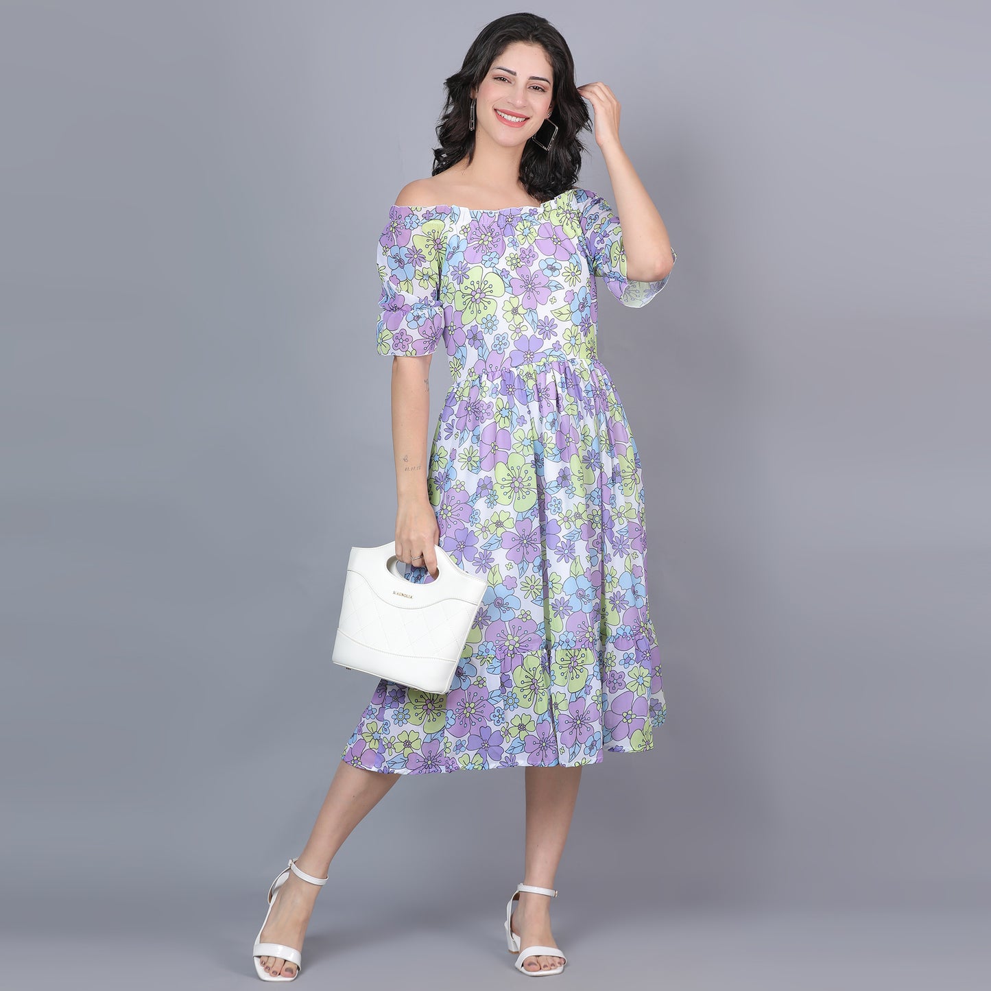 Women Lavender Printed Flared Dress