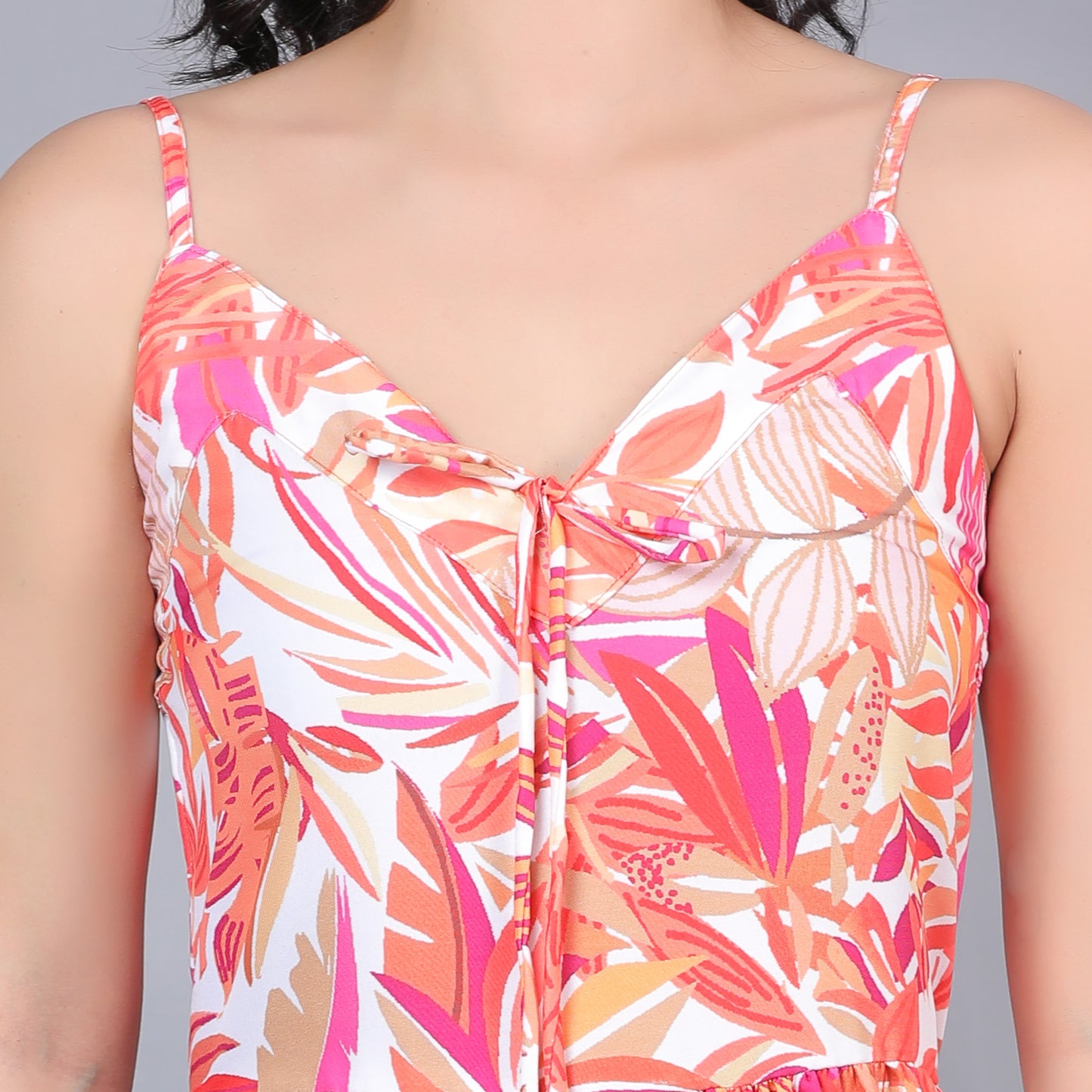 Women Orange Floral Strappy Maxi Dress