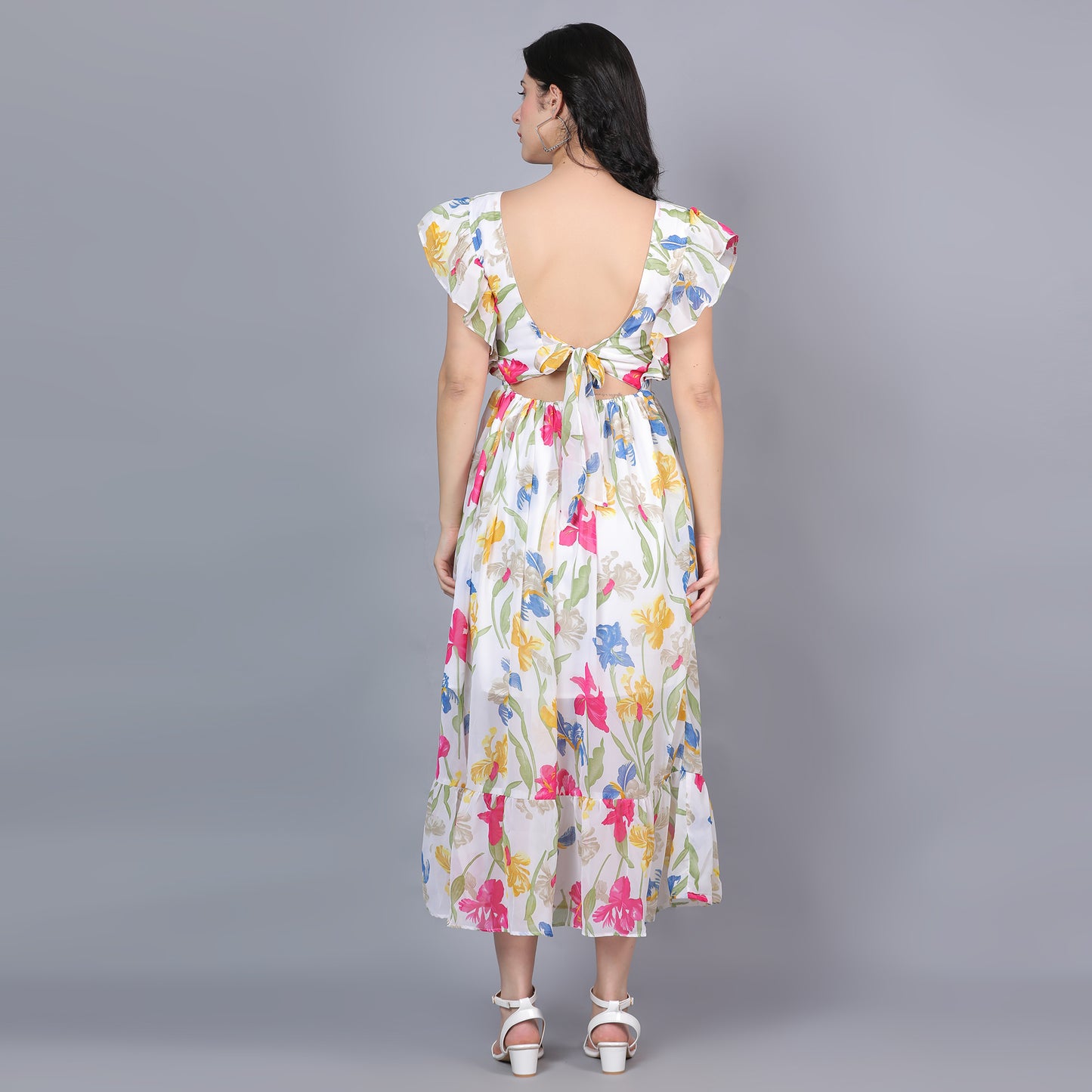 Women White & Yellow Printed Flared Dress