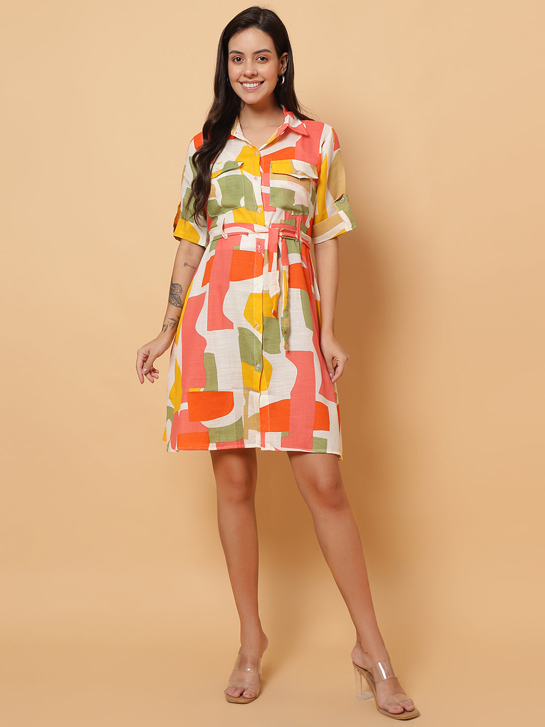 Women Multi Printed Shirt Style Dress