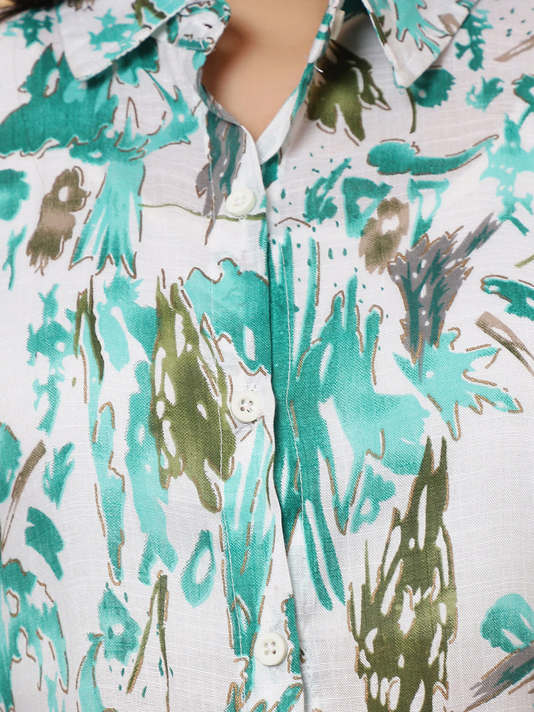 Women Green Abstract Printed Shirt Style Co-Ords