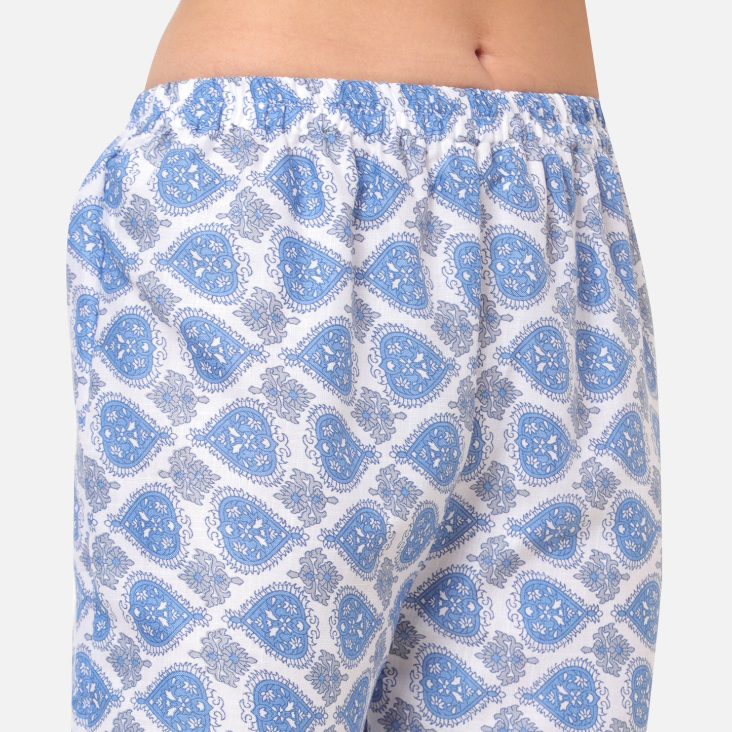 Women Blue & White Printed Shirt Collar Co-Ords