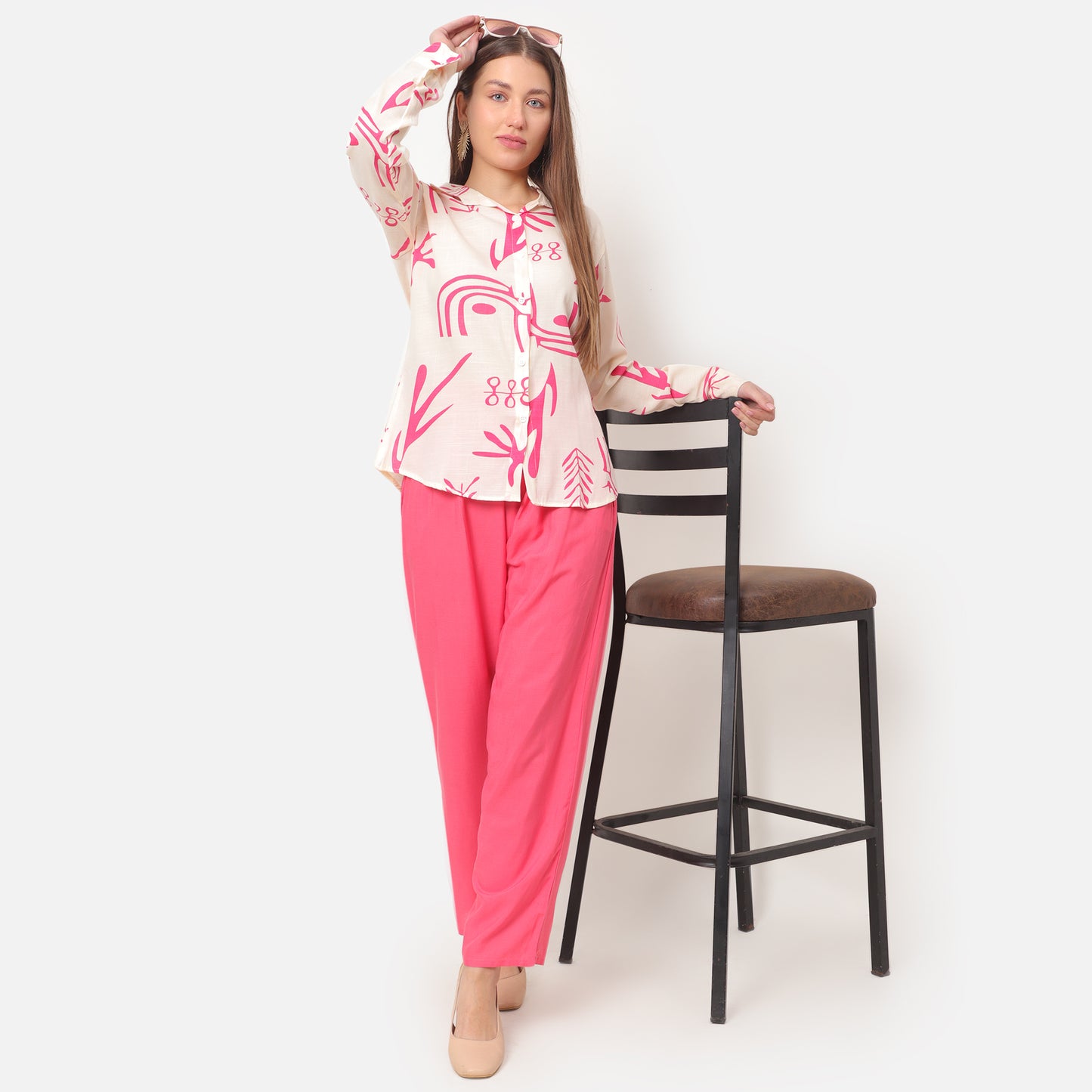 Pink Abstract printed Co-Ords For Women