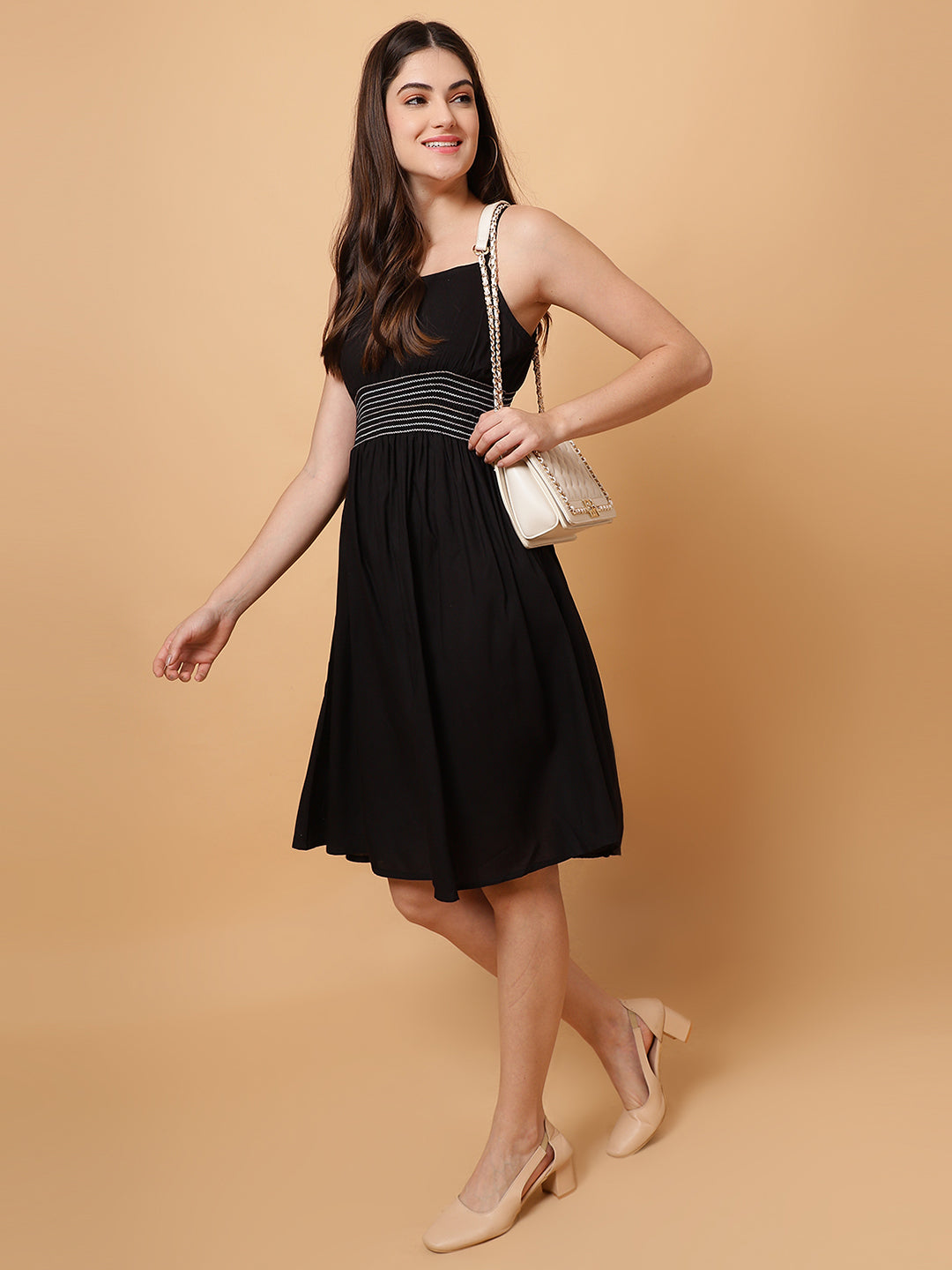 Women Black sleeveless flared Dress