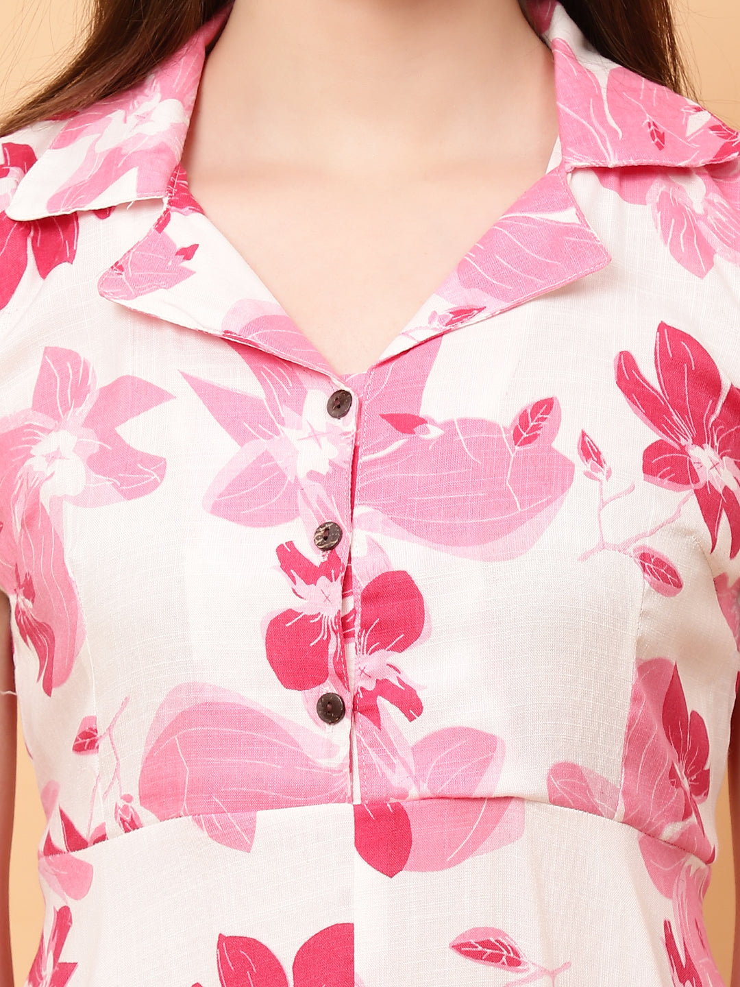 Women Floral Printed Pink Dress