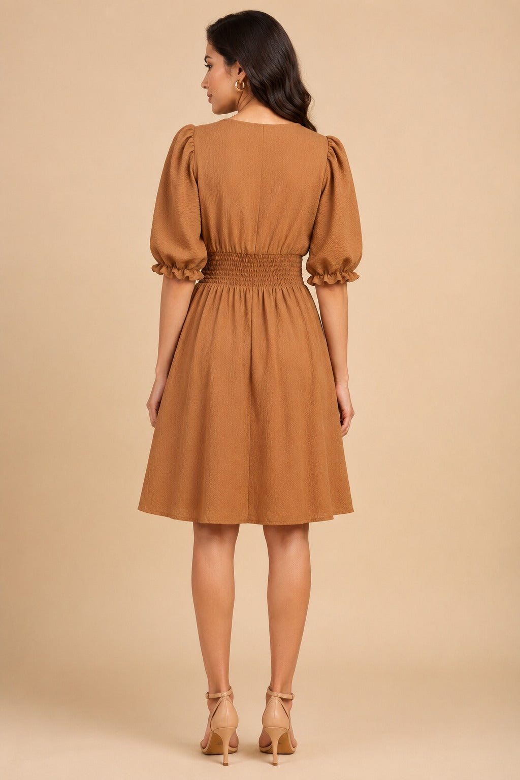 Brown Solid Fit & Flared Dress For Women