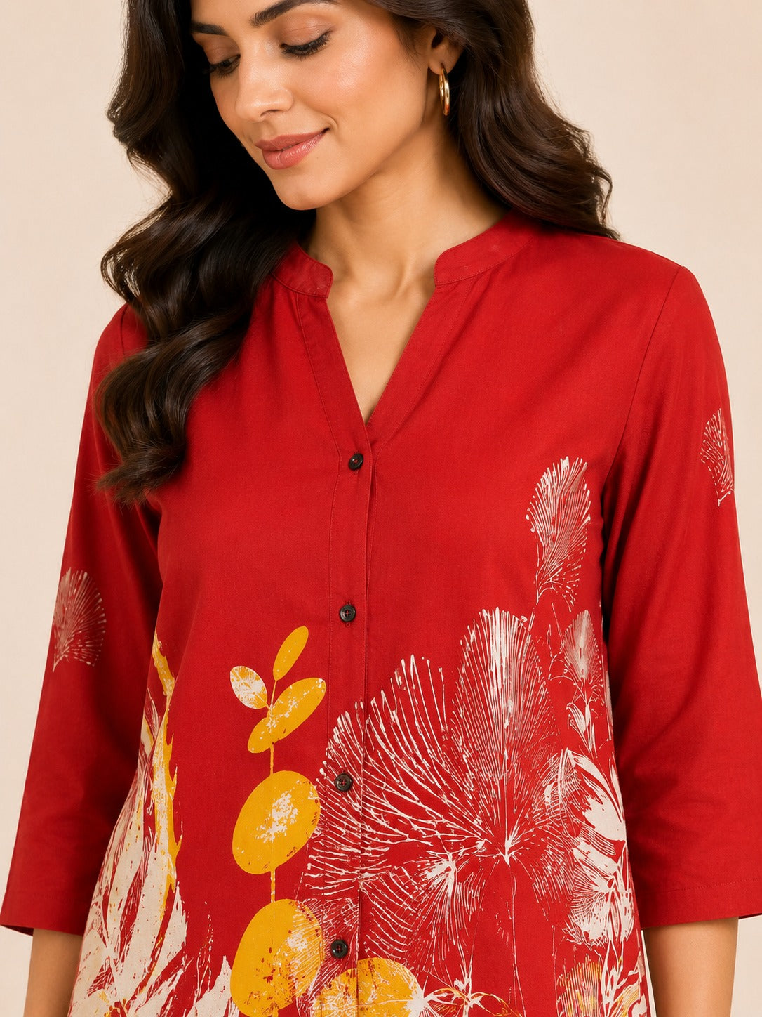 Women Red Buttoned Co-Ords