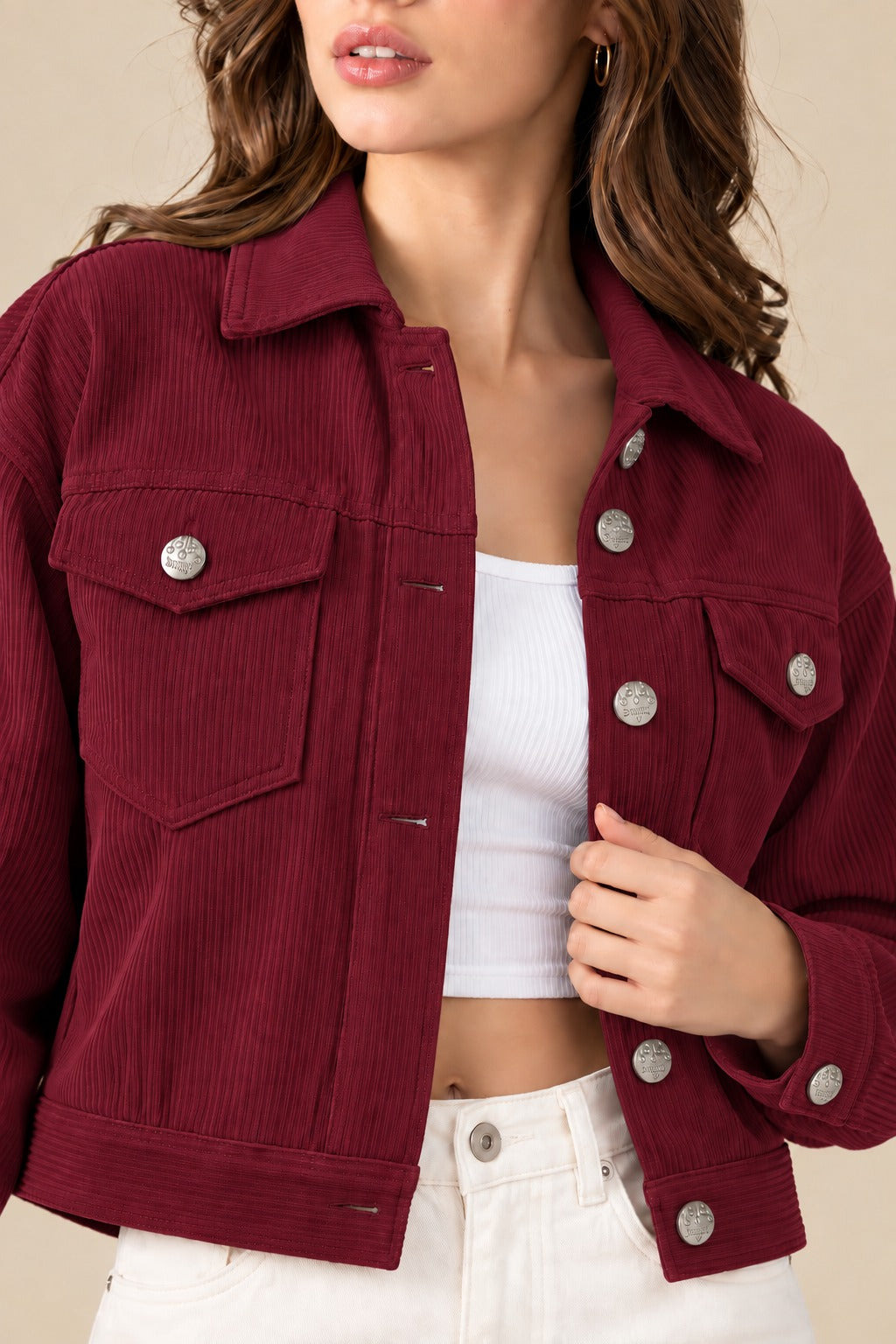 Women’s Solid Cotrise Button Down Winter Jacket