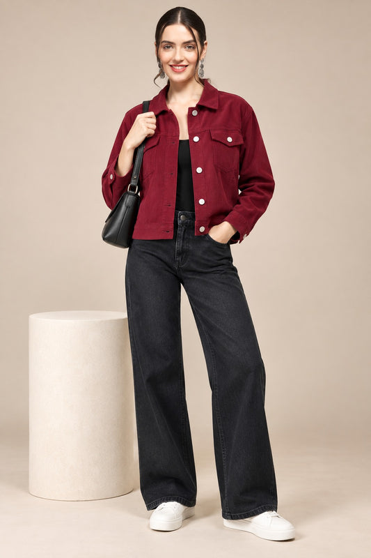 Women’s Solid Cotrise Button Down Winter Jacket
