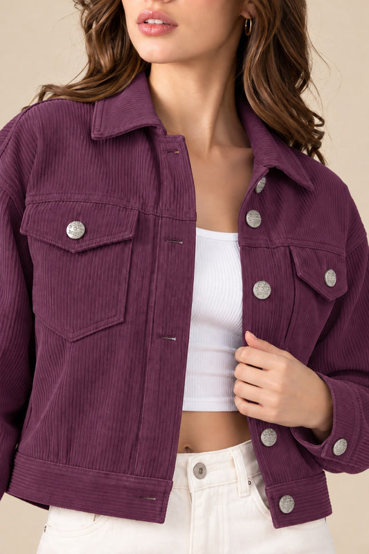 Women’s Solid Cotrise Button Down Winter Jacket