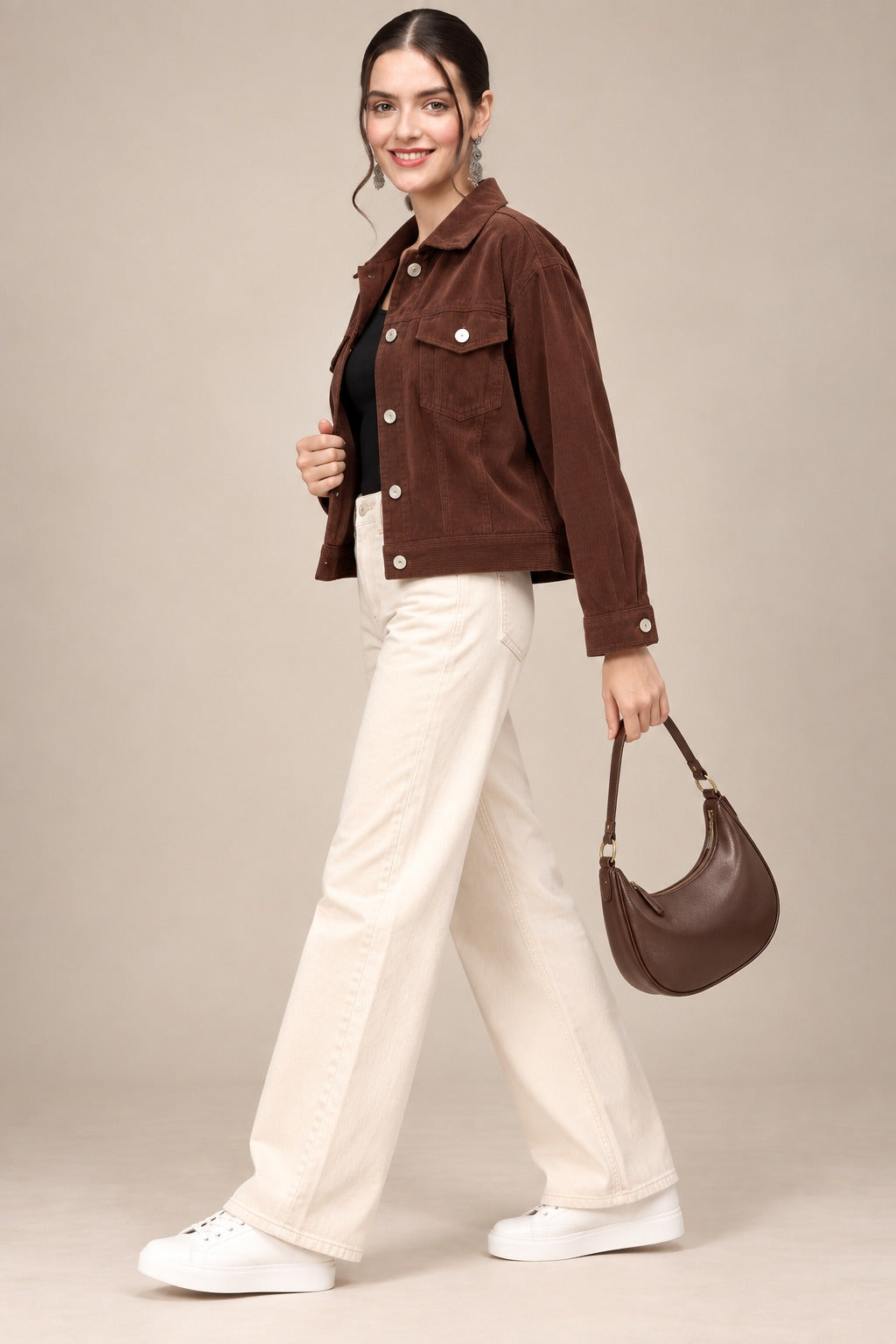 Women’s Solid Cotrise Button Down Winter Jacket