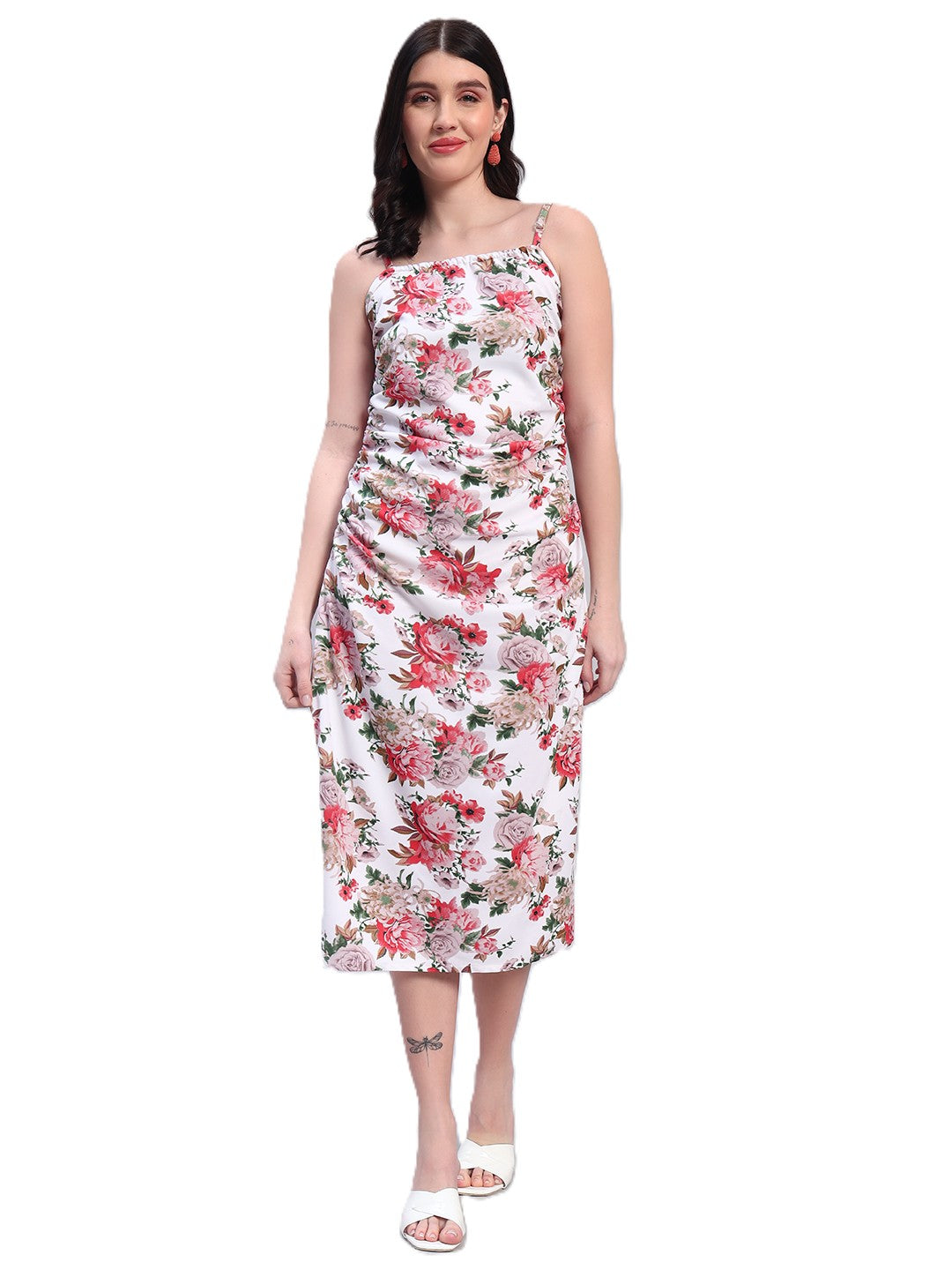Women Floral Printed Pink & White Dress