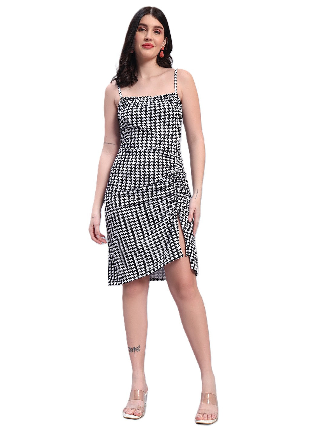 Women Striped Black & White Bodycon Dress