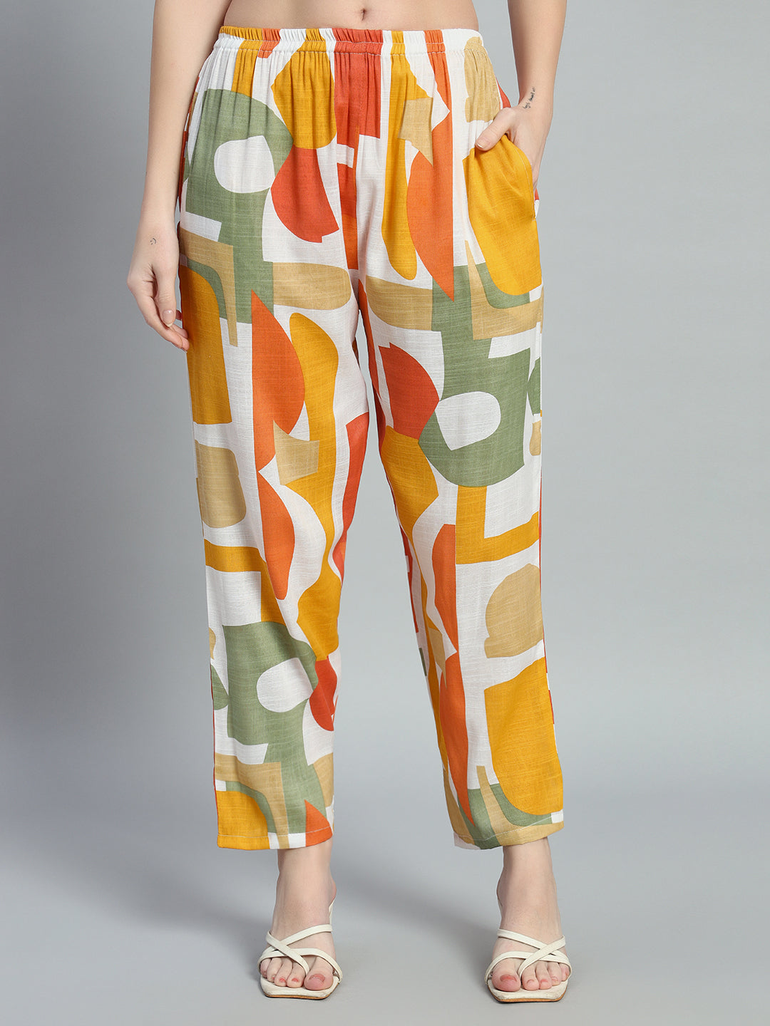 Women Orange green Floral Printed V Neck Co-Ords