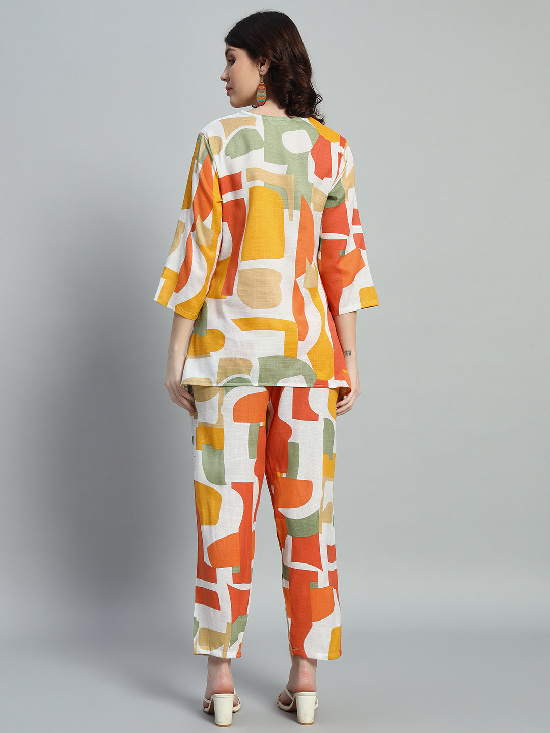 Women Orange green Floral Printed V Neck Co-Ords