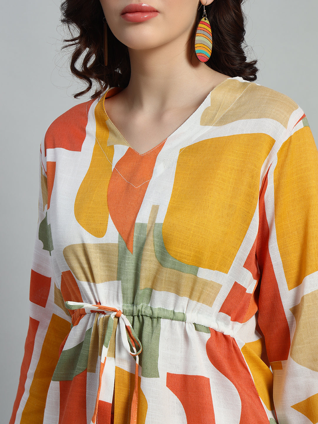 Women Orange green Floral Printed V Neck Co-Ords