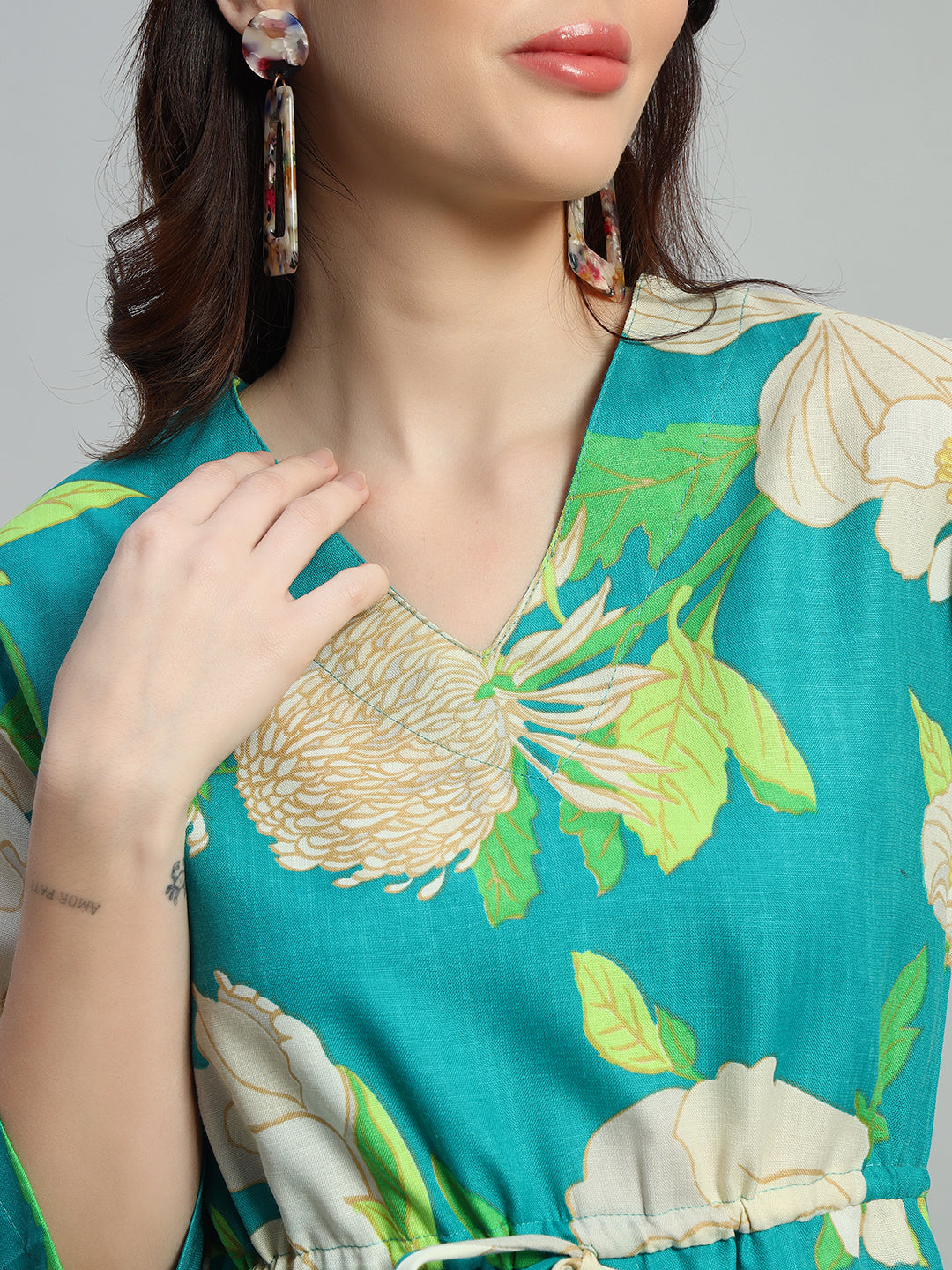 Women Green Floral Printed V neck Co-Ords