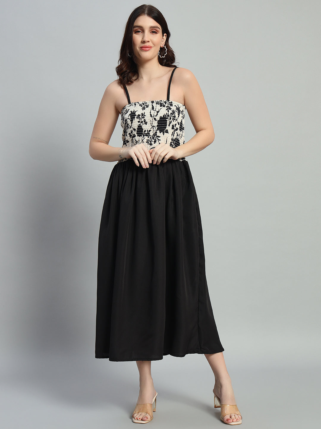 Floral Print Crepe Fit & Flared Calf dress With Jacket