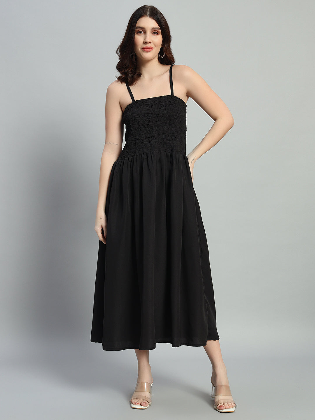 Floral Print Crepe Fit & Flare Midi Dress With a Jacket