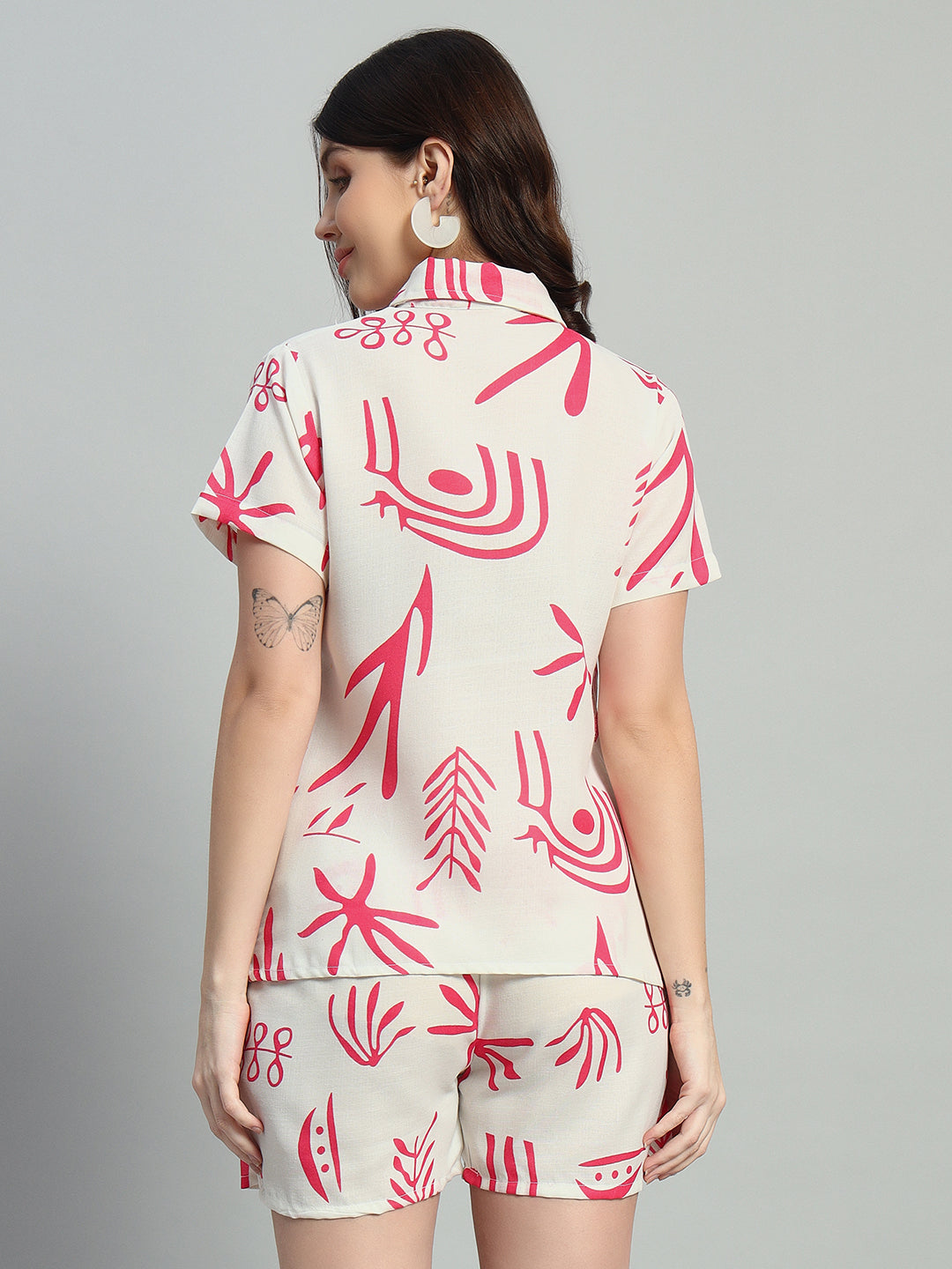 Women Printed Shirt Collar Short Co-Ords