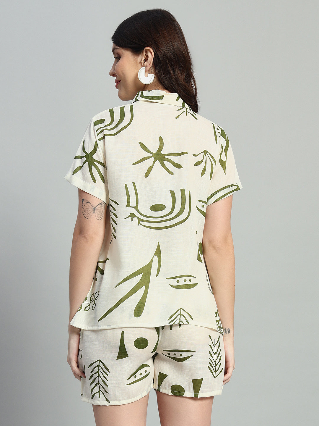 Women Printed Shirt Collar Short Co-Ords