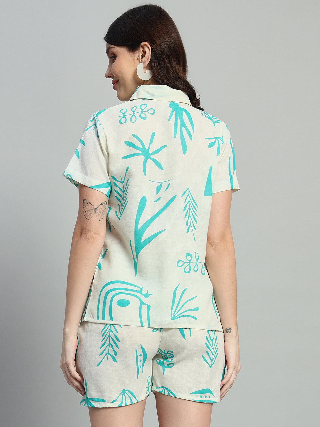 Women Printed Shirt Collar Short Co-Ords
