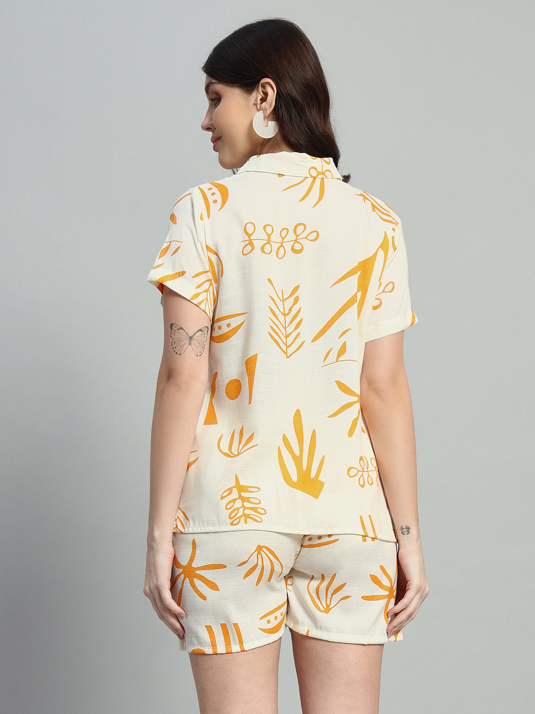 Women Printed Shirt Collar Short Co-Ords