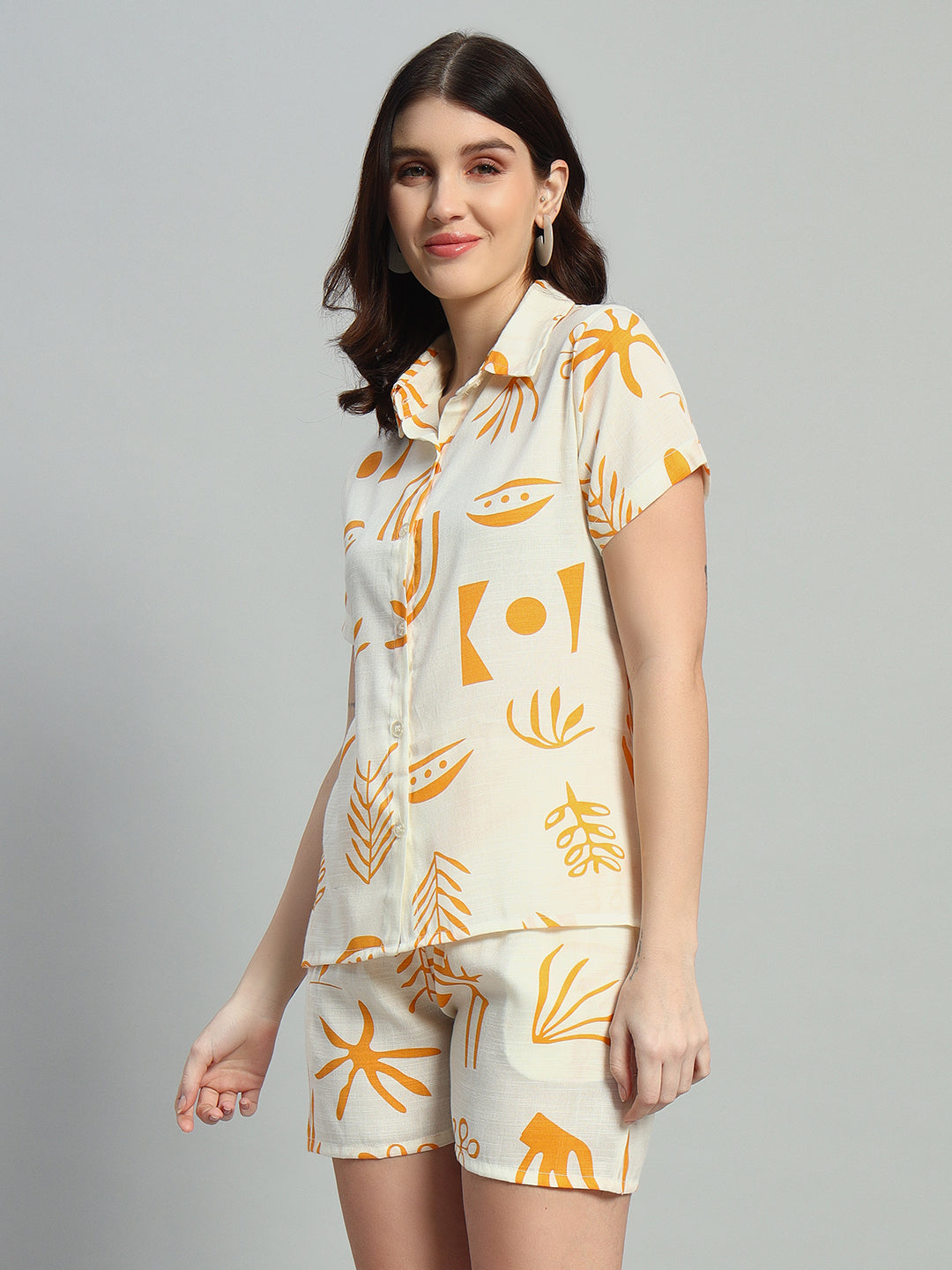 Women Printed Shirt Collar Short Co-Ords
