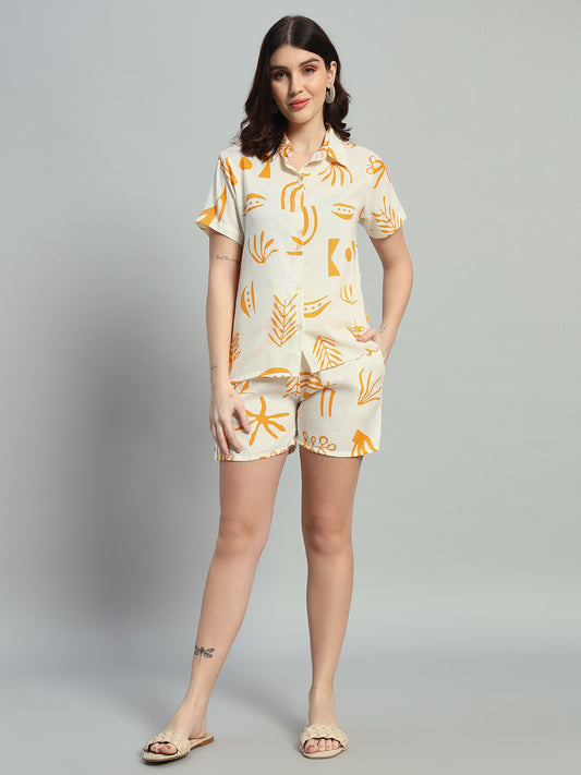 Women Printed Shirt Collar Short Co-Ords
