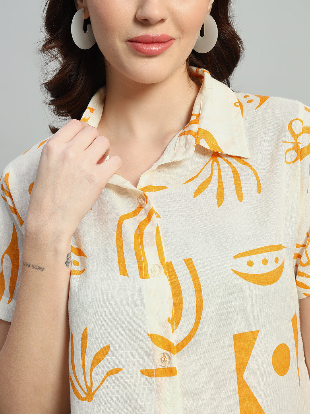 Women Printed Shirt Collar Short Co-Ords