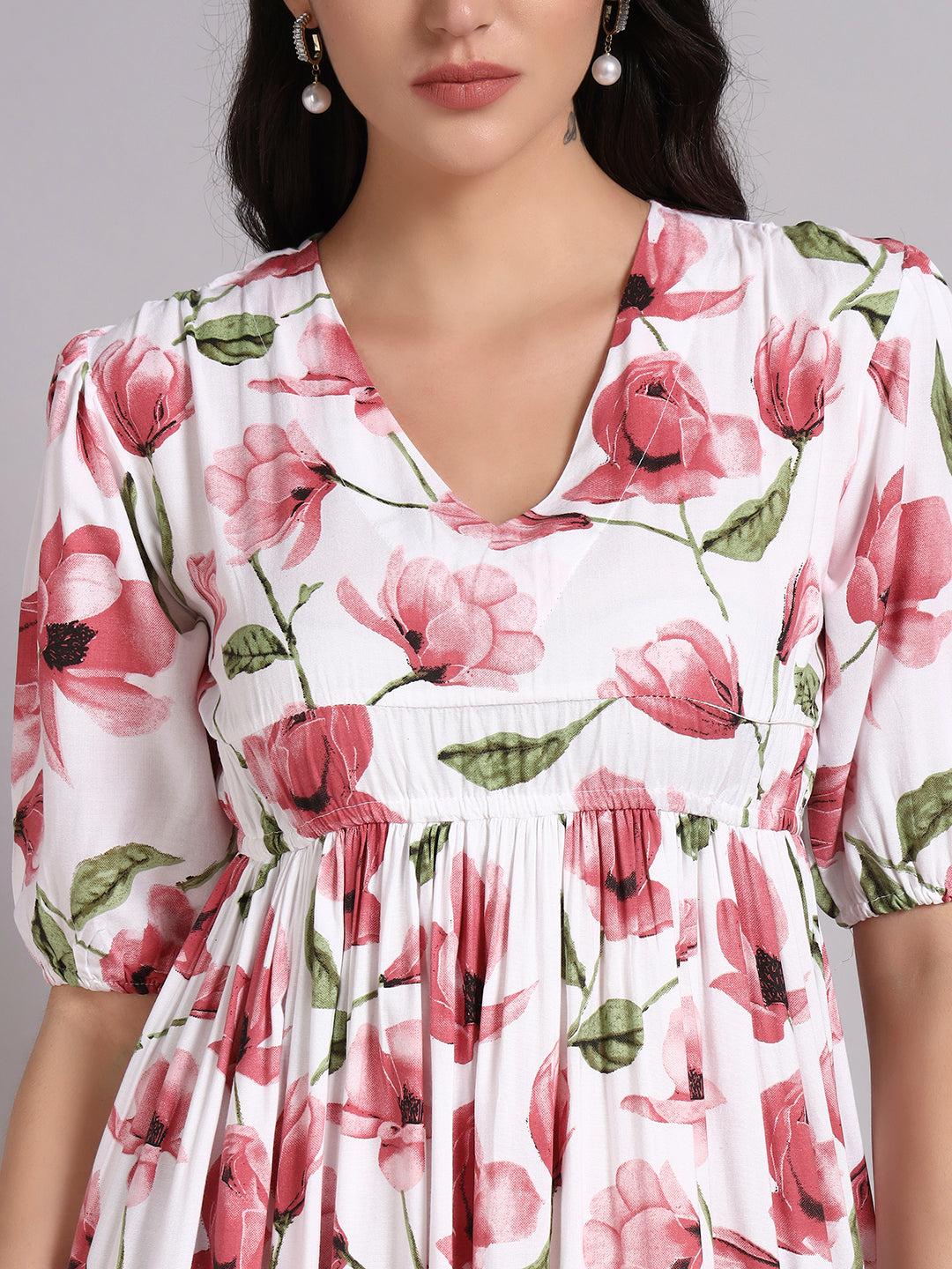 Women Pink Printed Flared Dress