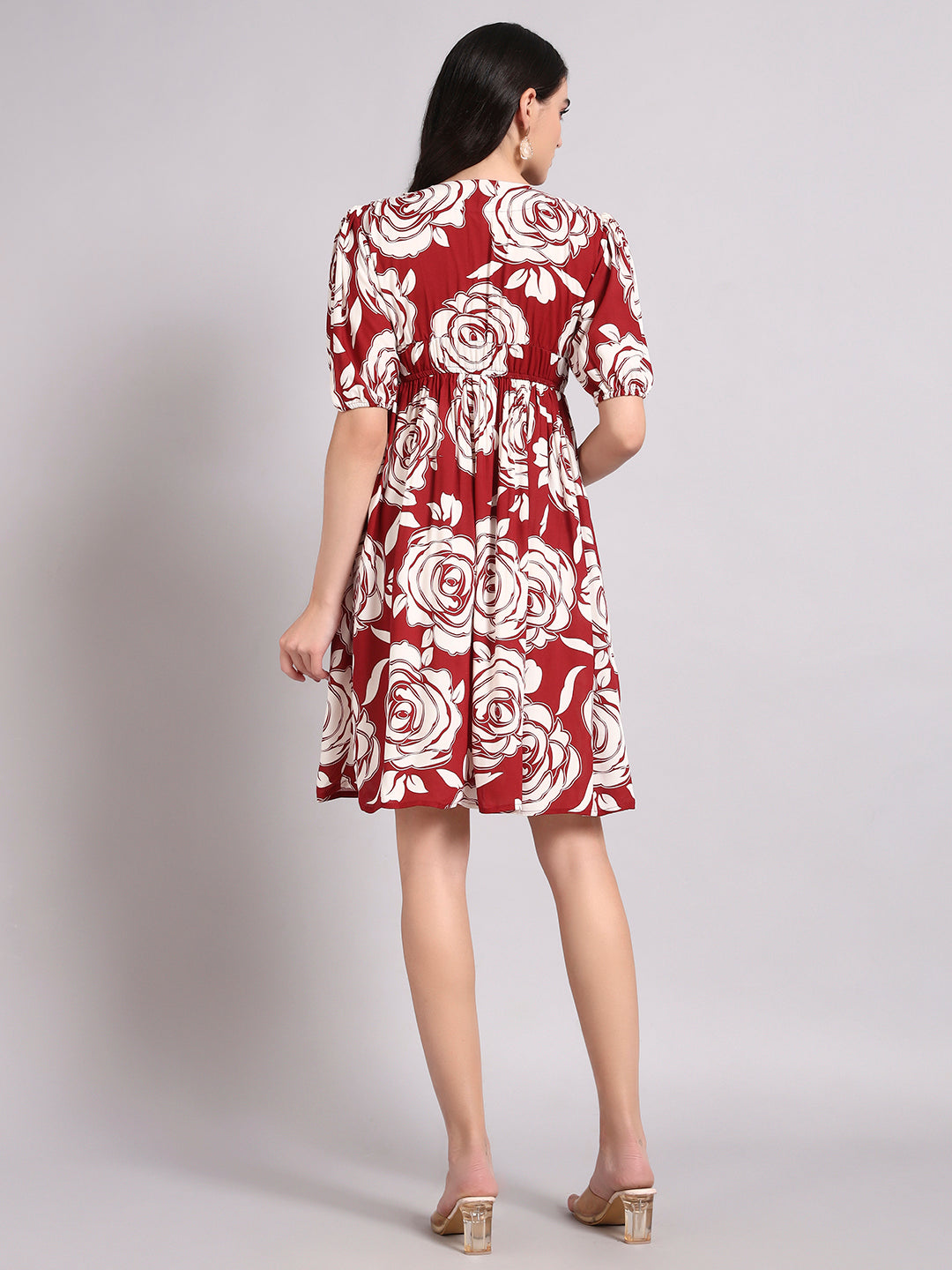 Women Maroon Printed Flared Dress
