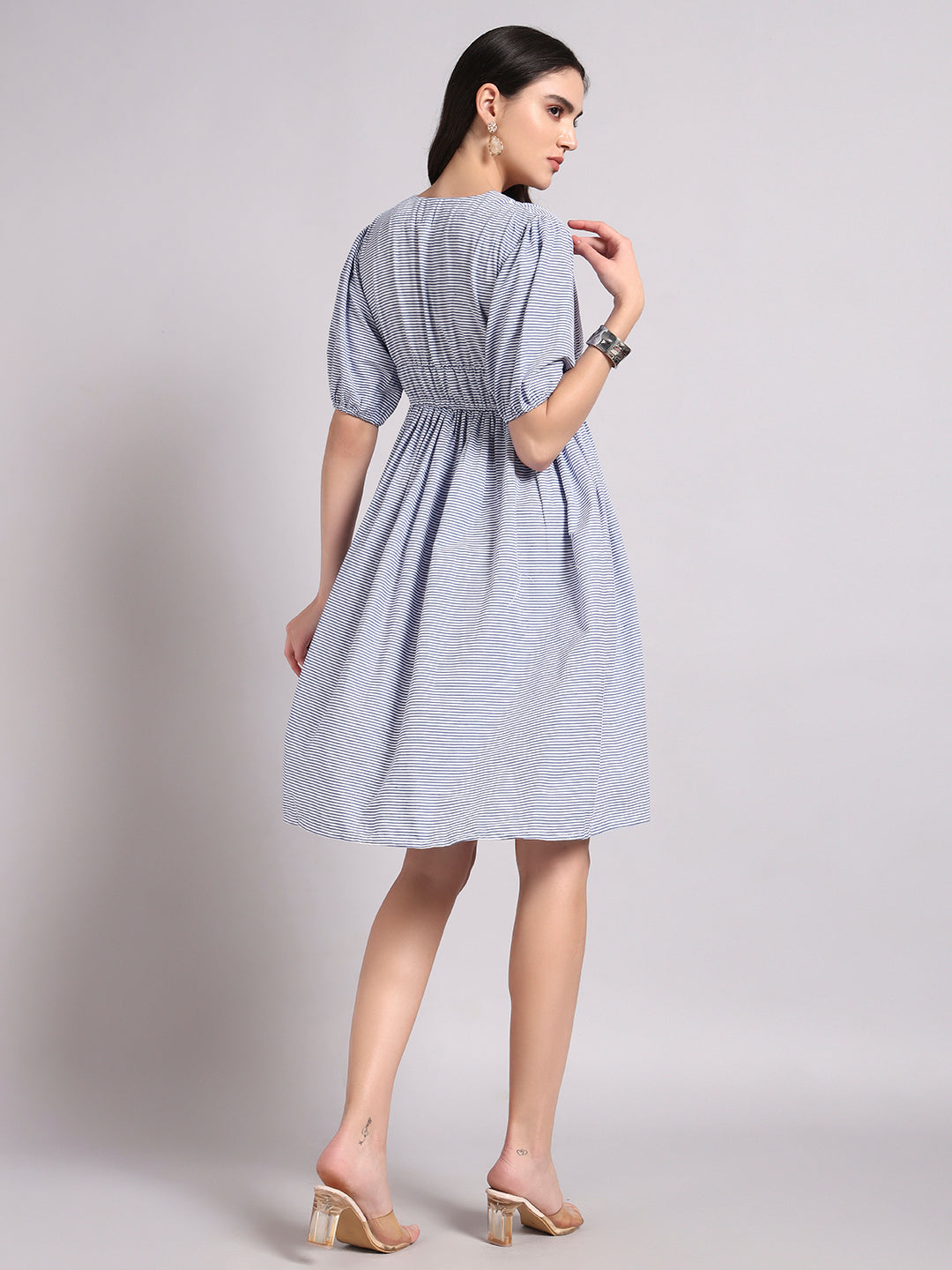 Women Blue Printed Flared Dress