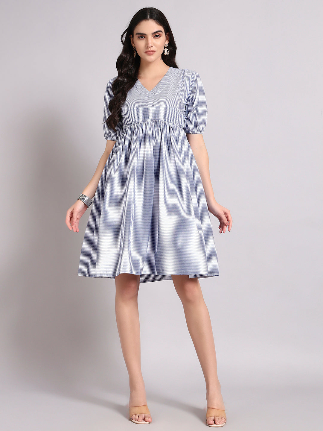 Women Blue Printed Flared Dress