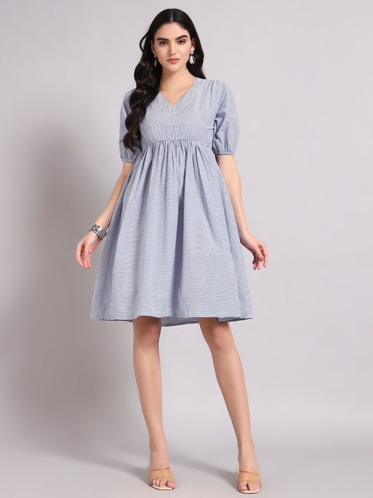 Women Blue Printed Flared Dress