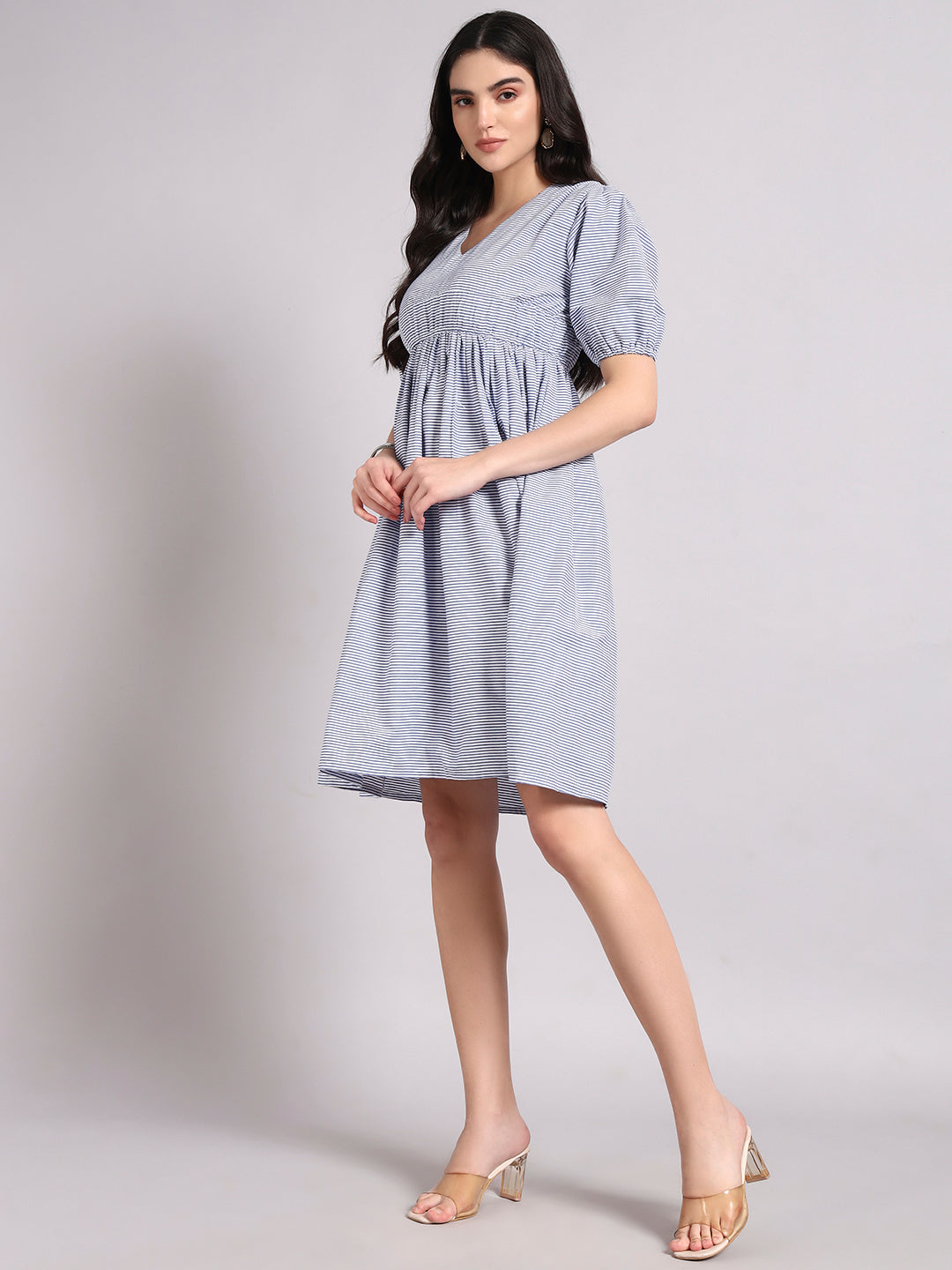 Women Blue Printed Flared Dress