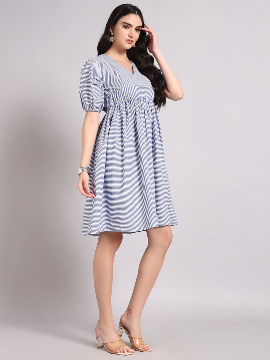 Women Blue Printed Flared Dress