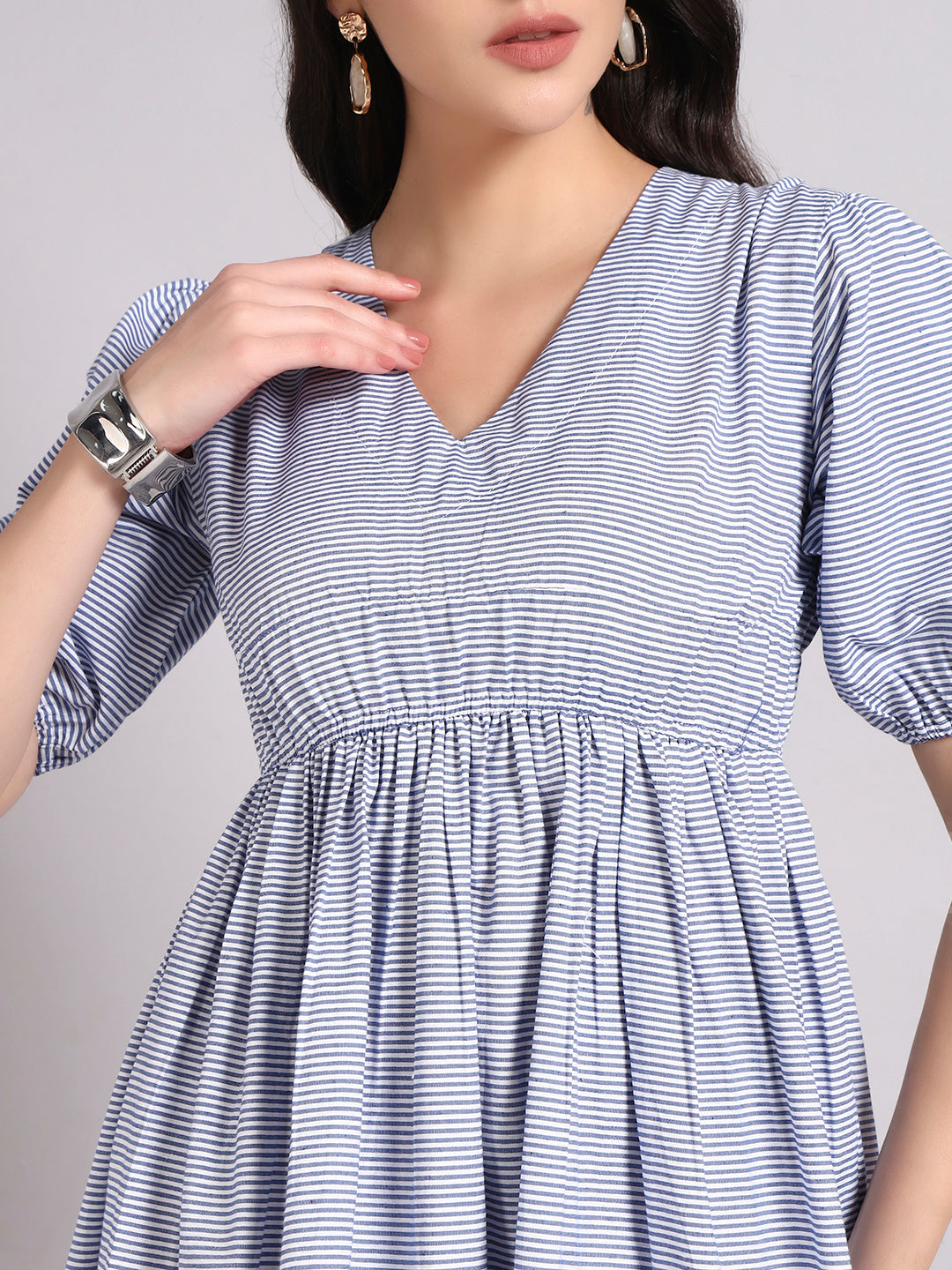 Women Blue Printed Flared Dress