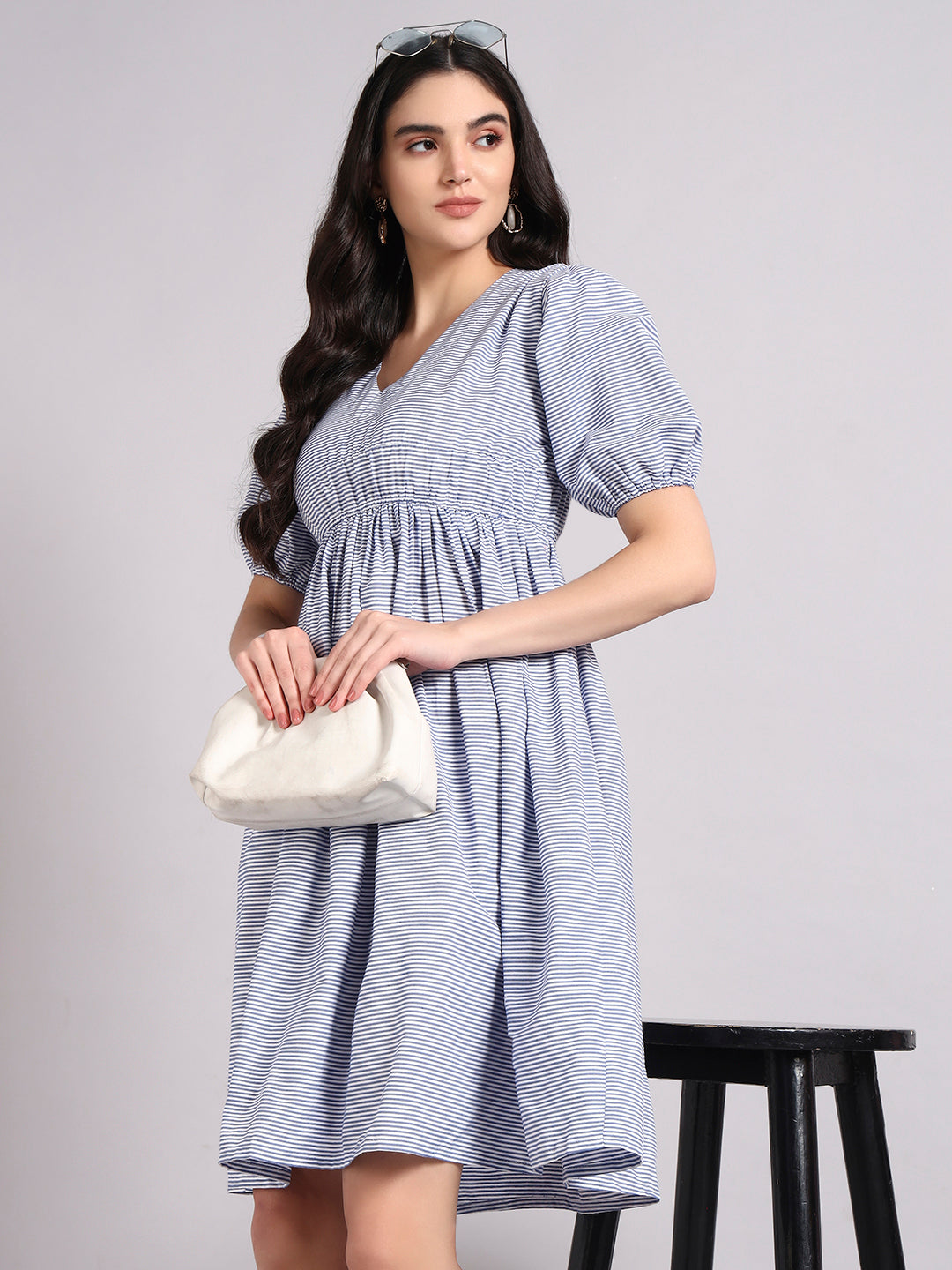 Women Blue Printed Flared Dress