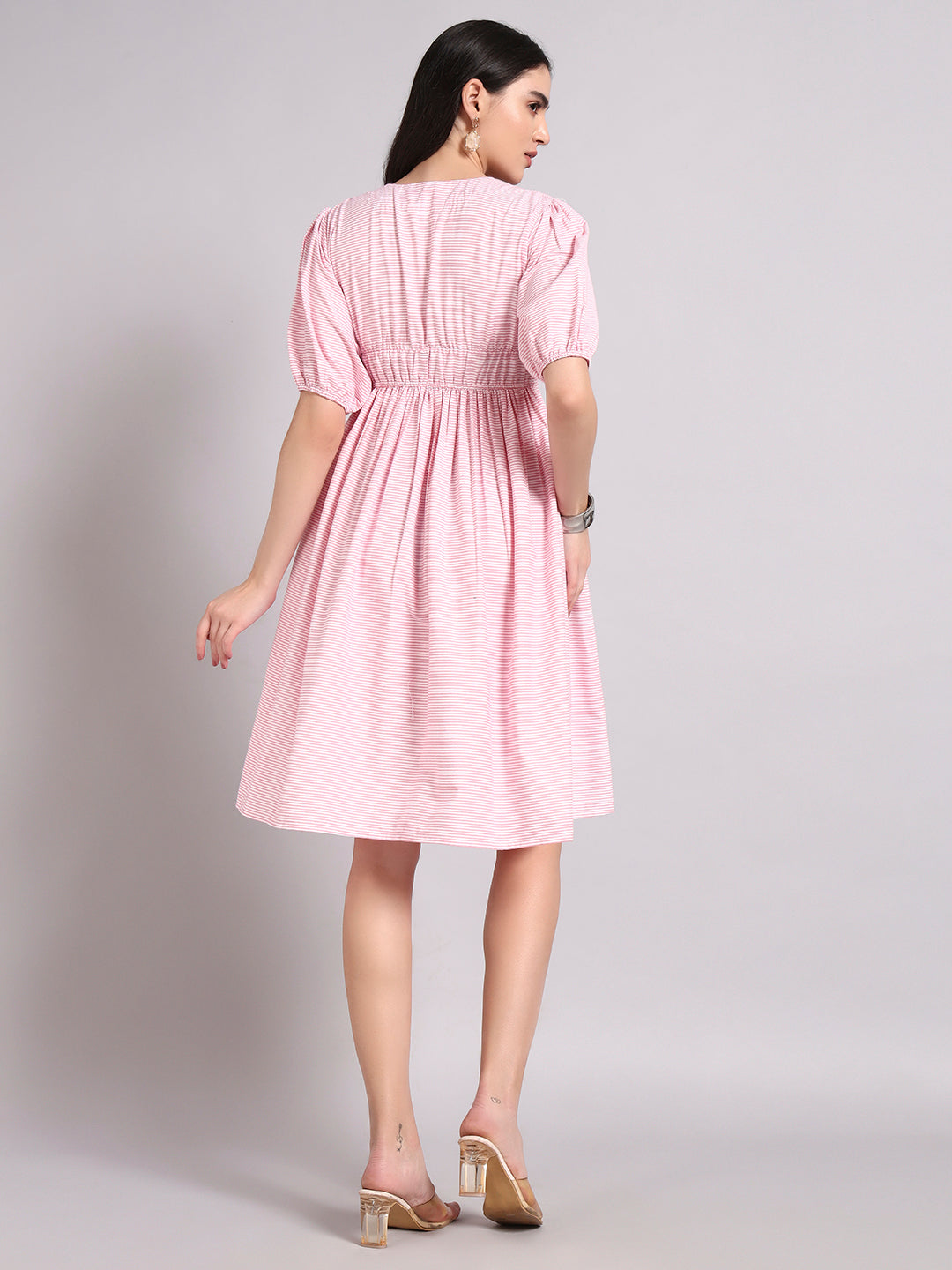 Women Pink Printed Flared Dress