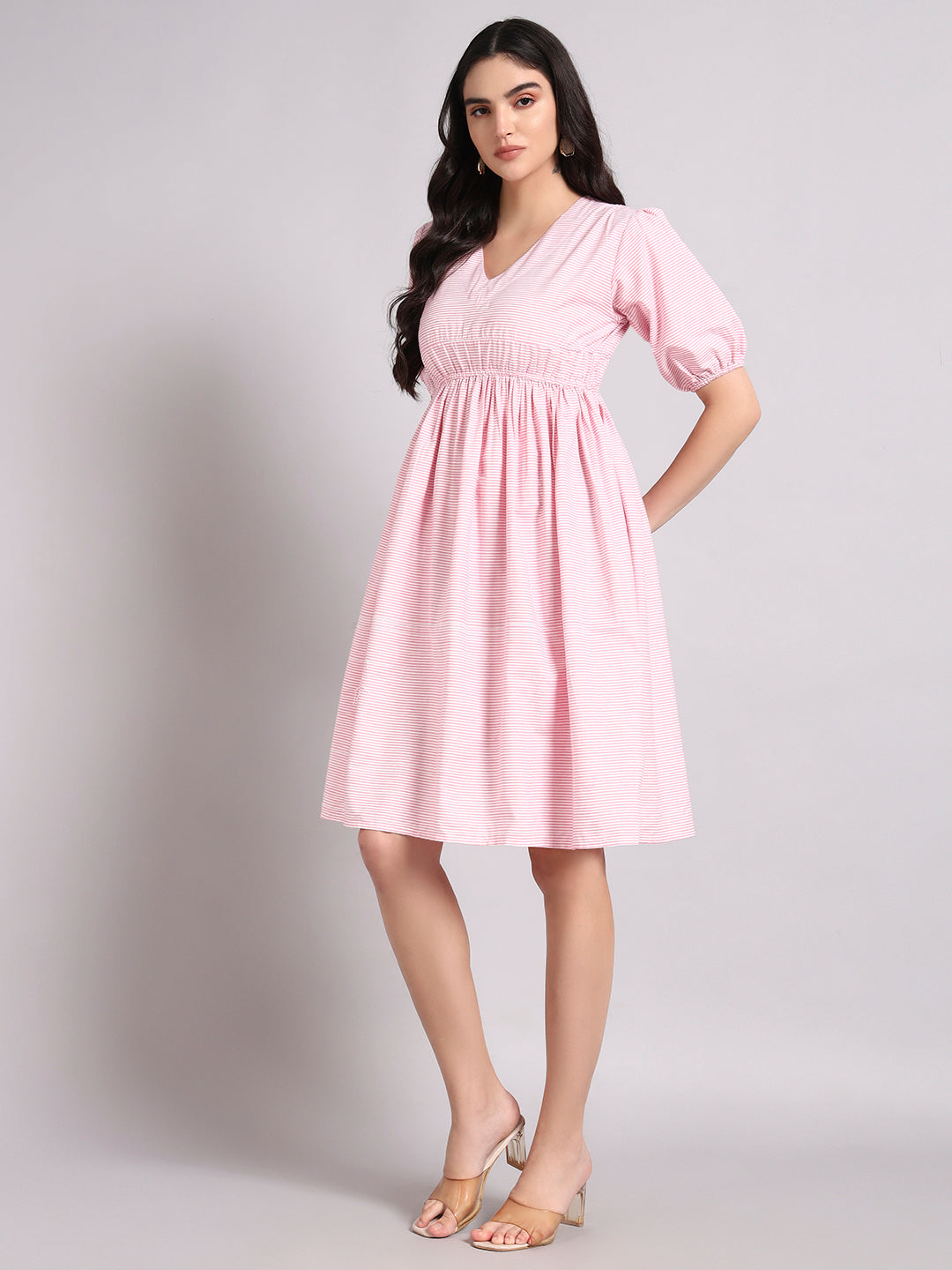 Women Pink Printed Flared Dress