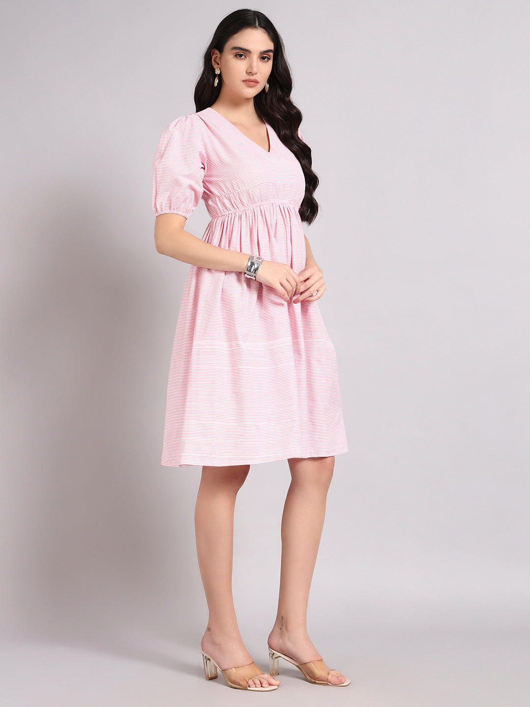 Women Pink Printed Flared Dress