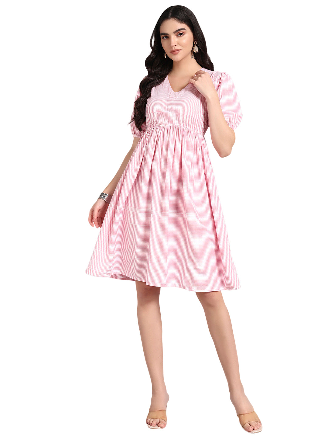 Women Pink Printed Flared Dress