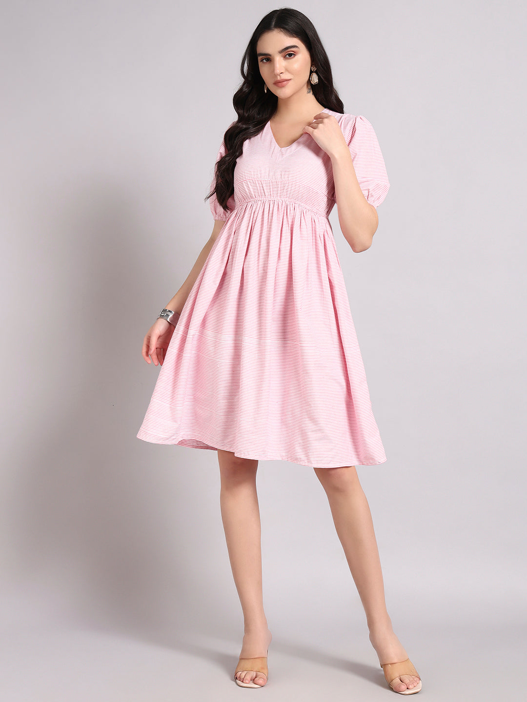 Women Pink Printed Flared Dress